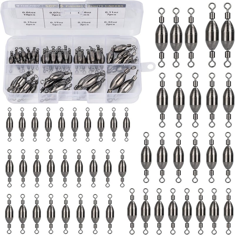 THKFISH Brass Fishing Sinker Swivel, 5 Size Trolling Sinkers Swivel Weights Quick Set Up Lead Fishing Sinker with Inner Swivel Rolling for Fishing Saltwater Freshwater,1/32-1/2 OZ - Image 1